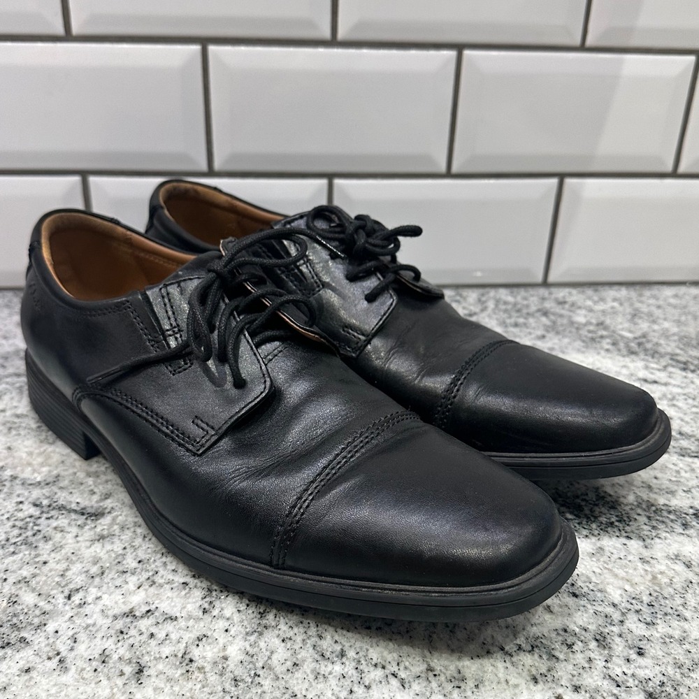 Clarks Mens 8W Cap Toe Oxford Black Leather Lace Up Ultimate Comfort Business